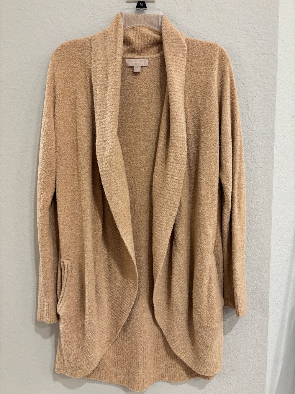 Barefoot Dreams Cardigan Women Tan CozyChic Ribbed Shawl Open Front sz M